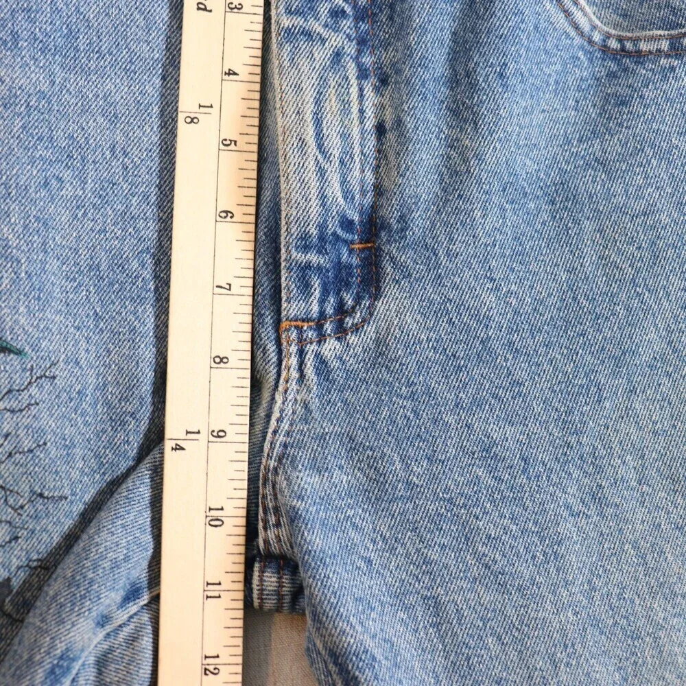 Vintage Rustler Jeans *30x30 Upcycled Tattoo Drawn Art Denim 90s Y2K Bone Skull